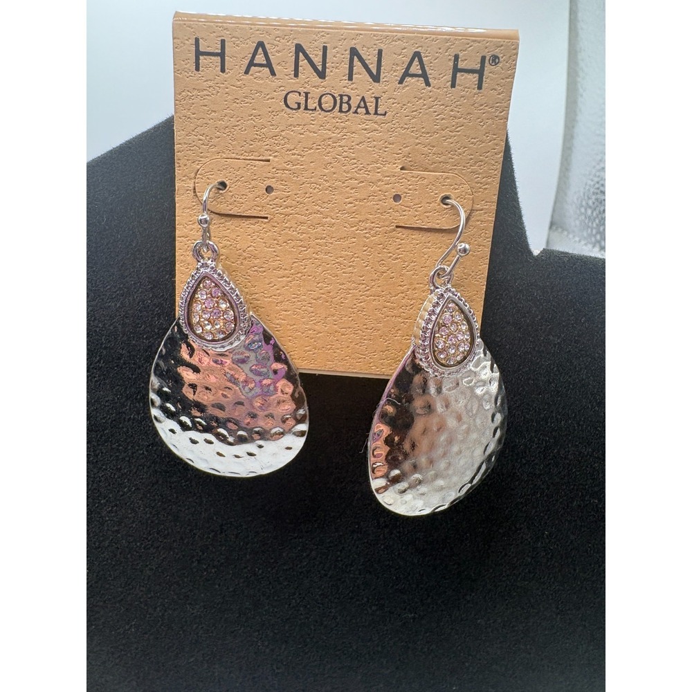 Hanna Global Silver-Tone Teardrop Dangle Earrings - Hammered‎ metal finish